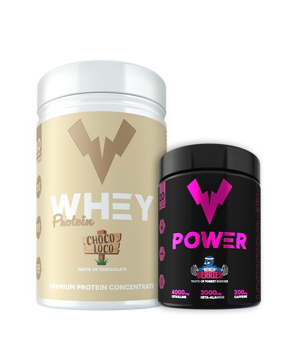 Produktpaket med POWER WHEY Vassleprotein och POWER PRE Pre-Workout