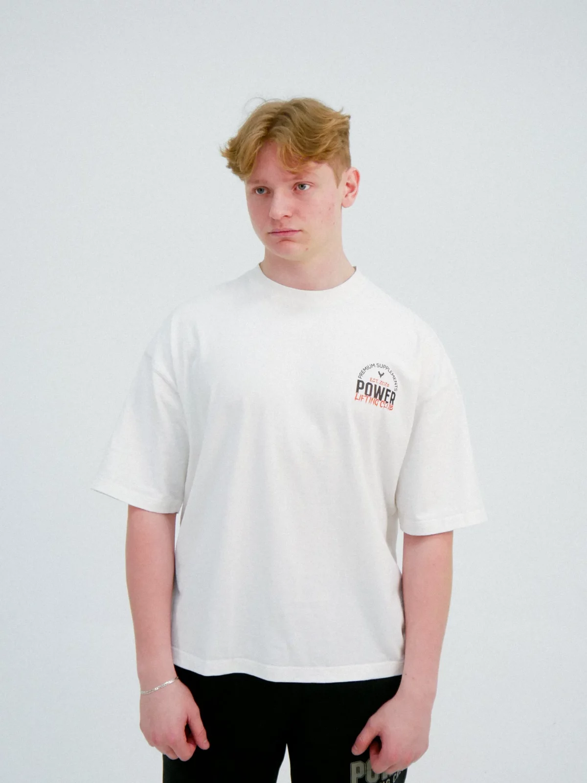 Model wearing Lifting Club Tee White front